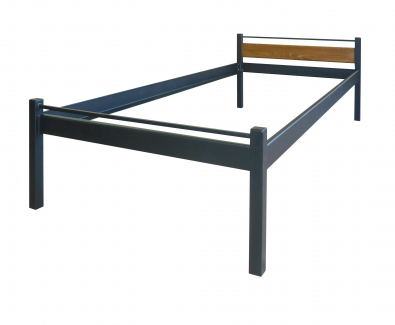 Jednoduchá kovová postel s masivním dřevem